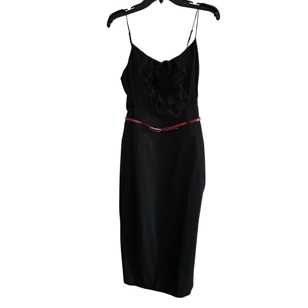 BLACK HALO NWT $348  Silk Rose Detail Red Belt Midi Dress Size S